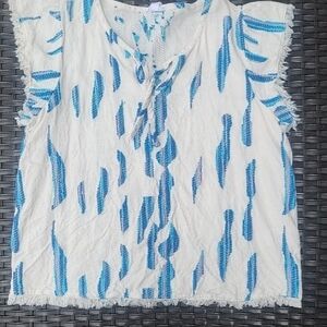 Women’s Tribal Jeans Ofd White Blue And Pink Abstract Print Tee Size Large